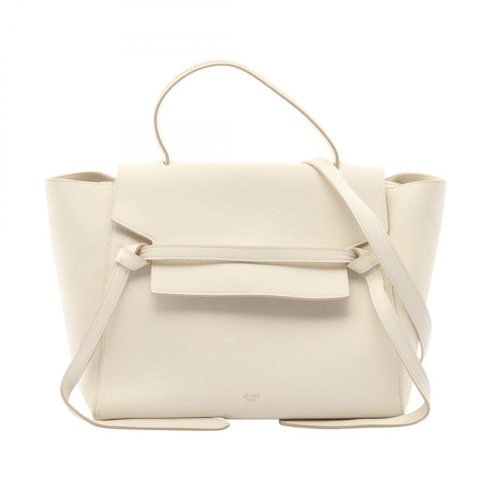 Celine Belt 2way Calfskin Leather Bag Handbag Leather White